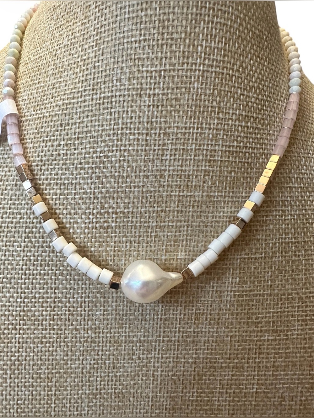 Namakol urban outfitters White faux Pearl Bead Necklace with Soft Pink Accents